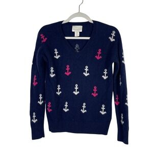 Cynthia‎ Rowley Cashmere Sweater Anchor Nautical Preppy Coastal Cozy Blue Size S